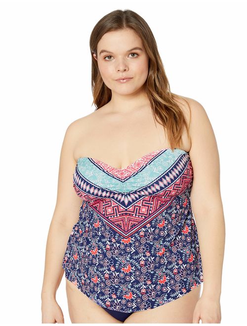 24th & Ocean Women's Plus Size Retro Bandeau Handkerchief Tankini Swimsuit Top