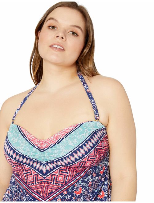 24th & Ocean Women's Plus Size Retro Bandeau Handkerchief Tankini Swimsuit Top