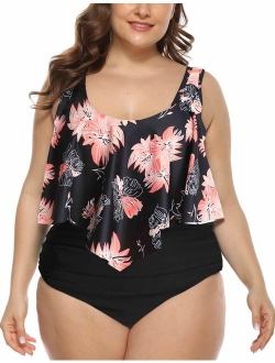 Women's High Waisted Bikini Plus Size Swimwear Crop Flounce Two Piece Bathing Suits