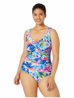 Women's Plus-Size V-Neck Shirred Twist Front One Piece Swimsuit