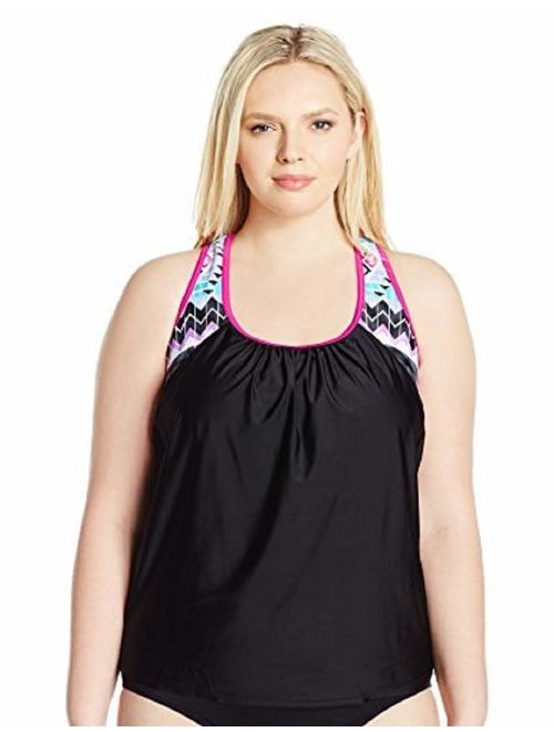 Women's Plus Size Pow Wow Action 2-for-1 Sporty Swimsuit Tankini Top