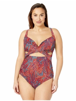 Sunsets Women's Sasha Plus Size Crossover One Piece Swimsuit with Power Mesh