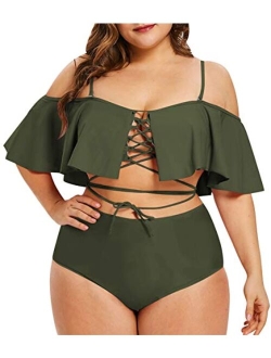 Kisscynest Women's Plus Size Swimwear 2 Piece Strappy Ruffle Bikini Swimsuit