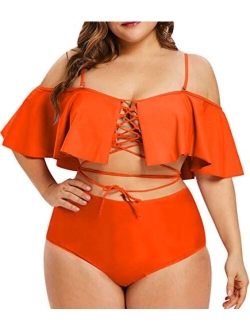 Kisscynest Women's Plus Size Swimwear 2 Piece Strappy Ruffle Bikini Swimsuit