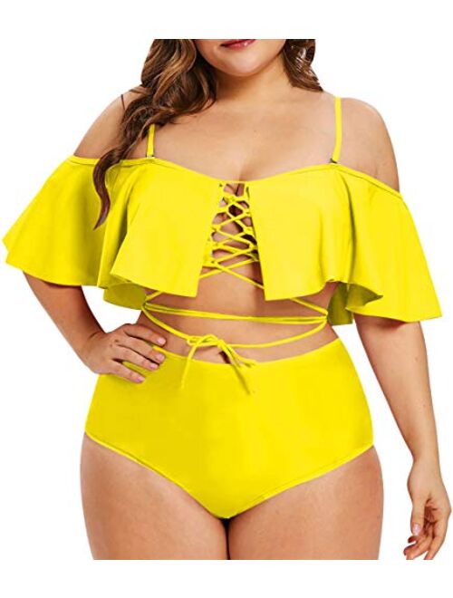 Kisscynest Women's Plus Size Swimwear 2 Piece Strappy Ruffle Bikini Swimsuit