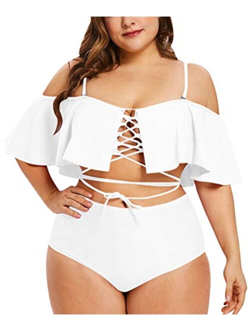 Kisscynest Women's Plus Size Swimwear 2 Piece Strappy Ruffle Bikini Swimsuit