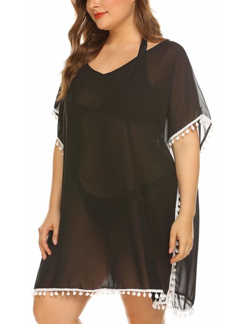 IN'VOLAND Womens Plus Size Bathing Suit Cover Up Chiffon Swimsuit Bikini Beach Cover Ups for Swimwear