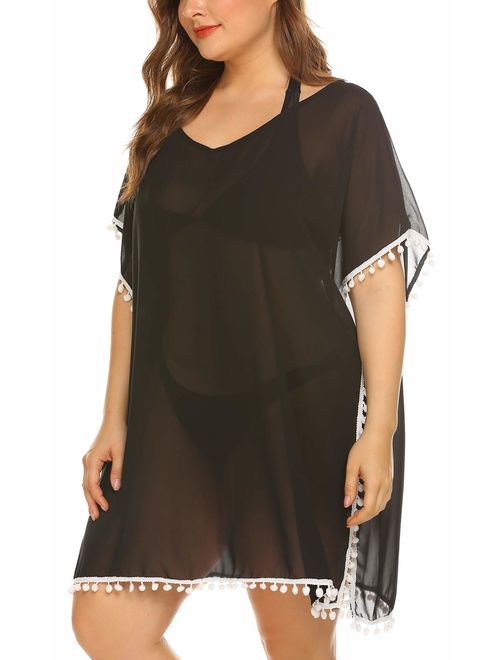 IN'VOLAND Womens Plus Size Bathing Suit Cover Up Chiffon Swimsuit Bikini Beach Cover Ups for Swimwear