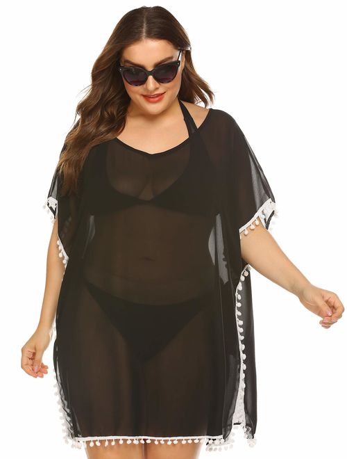 IN'VOLAND Womens Plus Size Bathing Suit Cover Up Chiffon Swimsuit Bikini Beach Cover Ups for Swimwear