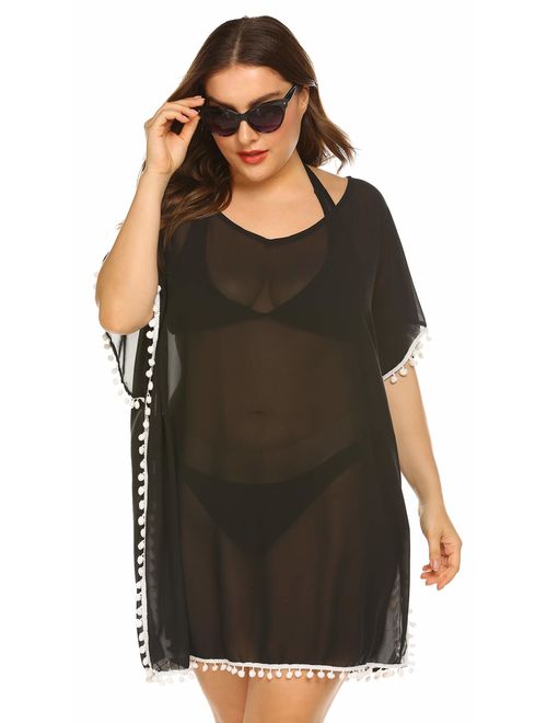 IN'VOLAND Womens Plus Size Bathing Suit Cover Up Chiffon Swimsuit Bikini Beach Cover Ups for Swimwear