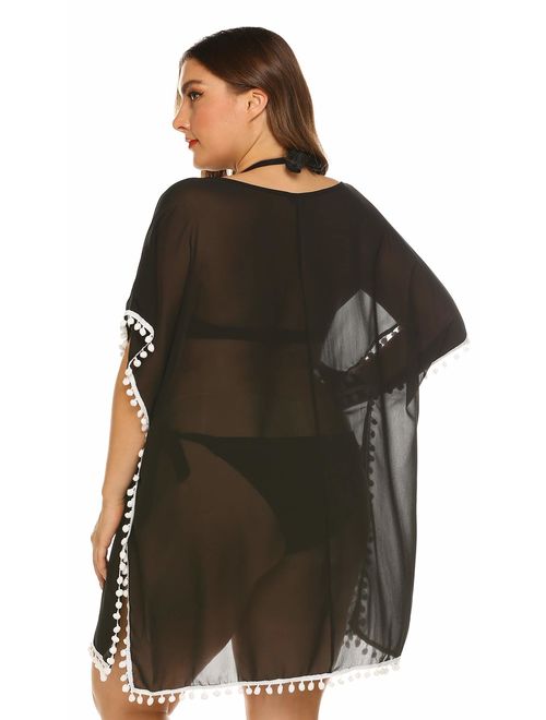 IN'VOLAND Womens Plus Size Bathing Suit Cover Up Chiffon Swimsuit Bikini Beach Cover Ups for Swimwear