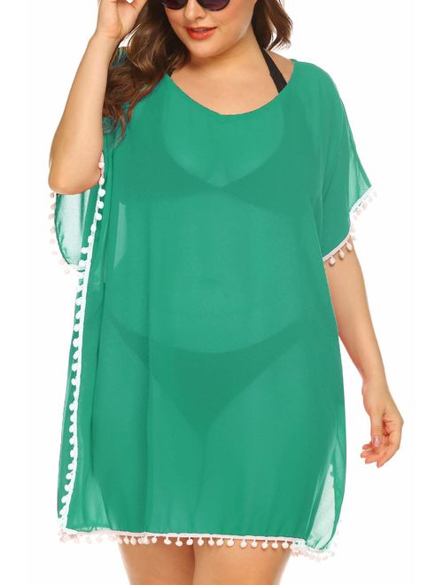 IN'VOLAND Womens Plus Size Bathing Suit Cover Up Chiffon Swimsuit Bikini Beach Cover Ups for Swimwear