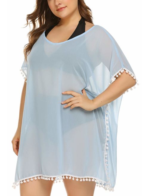 IN'VOLAND Womens Plus Size Bathing Suit Cover Up Chiffon Swimsuit Bikini Beach Cover Ups for Swimwear