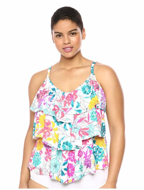 Kenneth Cole REACTION Women's Plus Size Triple Tier Tankini Swimsuit Top