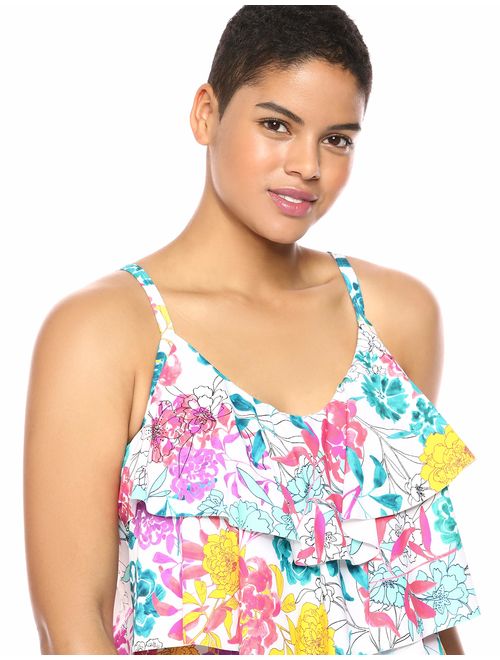 Kenneth Cole REACTION Women's Plus Size Triple Tier Tankini Swimsuit Top