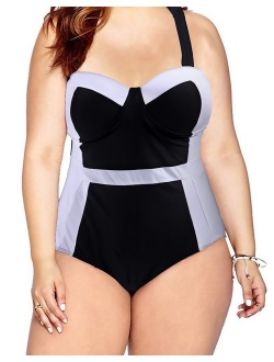 HDE Women's Plus Size Bathing Suit Underwire Bra Halter Top One Piece Pin Up Monokini Swimsuit