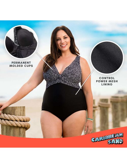 Caribbean Sand Knotted Plus Size One Piece Swimsuit for Women with Tummy Control