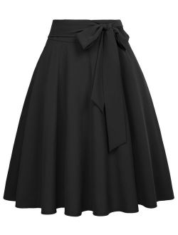 Women's Pleated Midi Skirts High Waist A-line Pockets Skirt