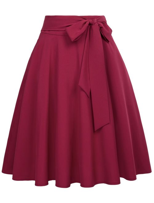 Belle Poque Women's Pleated Midi Skirts High Waist A-line Pockets Skirt