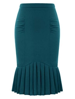 Womens Vintage Fishtail Skirt Sexy Bodycon Pencil Skirt with Belt