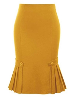 Womens Vintage Fishtail Skirt Sexy Bodycon Pencil Skirt with Belt