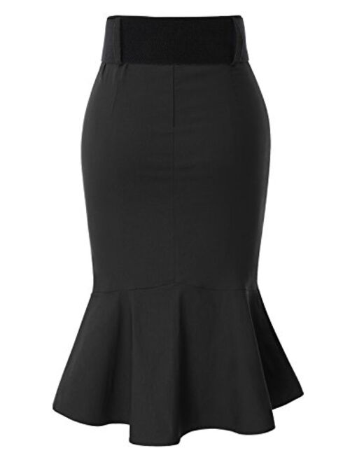 Belle Poque Womens Vintage Fishtail Skirt Sexy Bodycon Pencil Skirt with Belt