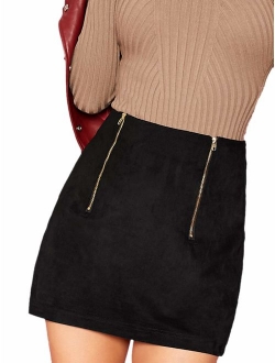 Women's High Waist Faux Suede Bodycon Pencil Mini Skirt