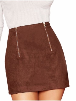 Women's High Waist Faux Suede Bodycon Pencil Mini Skirt