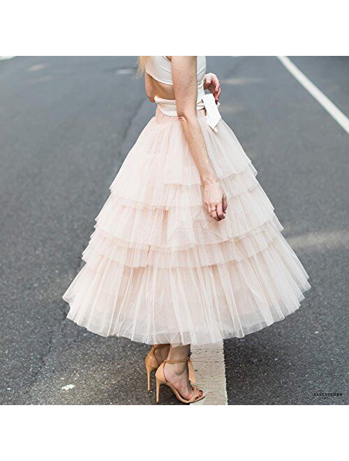 Buy Chicwish Women's Nude Pink/Black Tiered Layered Mesh Ballet Prom Party  Tulle Tutu A-line Midi Skirt online | Topofstyle