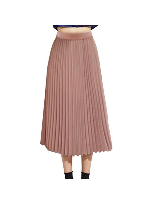 TEERFU Womens Ladies Summer Boho Flared Pleated Skirt A-line Midi Skirts