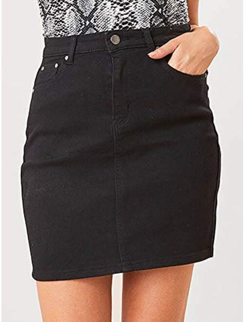 just quella Women's High Waisted Jean Skirt Fringed Slim Fit Denim Mini Skirt