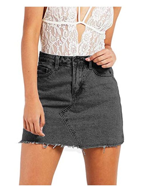 just quella Women's High Waisted Jean Skirt Fringed Slim Fit Denim Mini Skirt