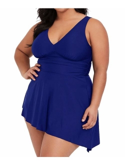 Yskkt Womens Plus Size Swimdress One Piece Tummy Control Swimwear Ruched Bathing Suit Swim Dress