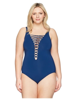 Bleu Rod Beattie Women's Plus Size Lace Down One Piece Swimsuit