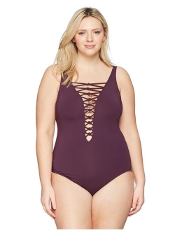 Bleu Rod Beattie Women's Plus Size Lace Down One Piece Swimsuit