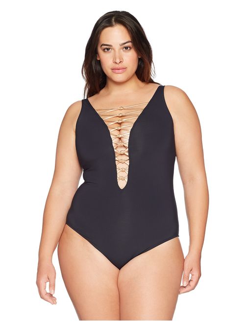 Bleu Rod Beattie Women's Plus Size Lace Down One Piece Swimsuit