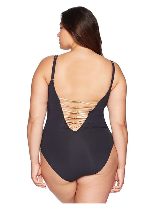 Bleu Rod Beattie Women's Plus Size Lace Down One Piece Swimsuit