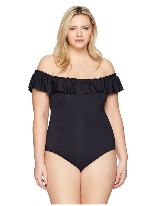 Bleu Rod Beattie Women's Plus Size Lace Down One Piece Swimsuit