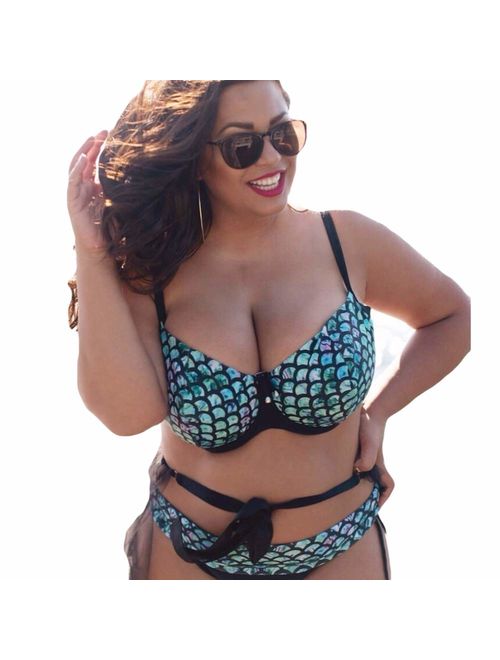 Mermaid Bikini Top Blue Green Plus Size Swimsuit Bathing Suit Two Piece