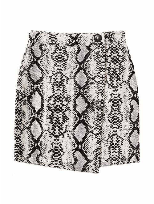 Verdusa Women's Snakeskin Print Asymmetrical Hem Bodycon Mini Skirt