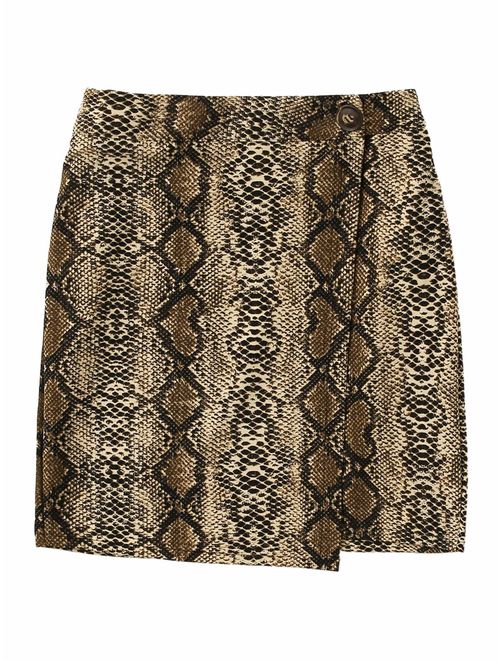 Verdusa Women's Snakeskin Print Asymmetrical Hem Bodycon Mini Skirt