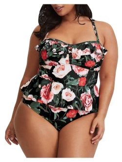 Modershe Womens Plus Size 2 Piece Swimwear Peplum Tankini Tops Tummy Control Floral Swimsuits