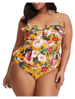 Modershe Womens Plus Size 2 Piece Swimwear Peplum Tankini Tops Tummy Control Floral Swimsuits