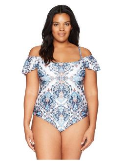 BECCA ETC Women's Plus Size Naples Off The Shoulder One Piece Swimsuit