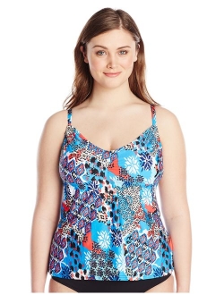 24th & Ocean Women's Plus Size Over The Shoulder Tankini Swimsuit Top