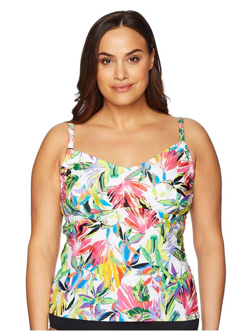 24th & Ocean Women's Plus Size Over The Shoulder Tankini Swimsuit Top