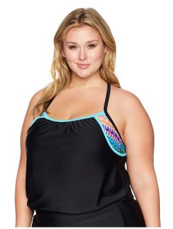 Amazon Brand - Coastal Blue Women's Plus Size Swimwear 2-in-1 Blouson Tankini Top