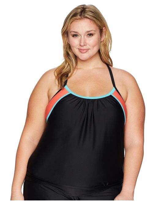 Amazon Brand - Coastal Blue Women's Plus Size Swimwear 2-in-1 Blouson Tankini Top