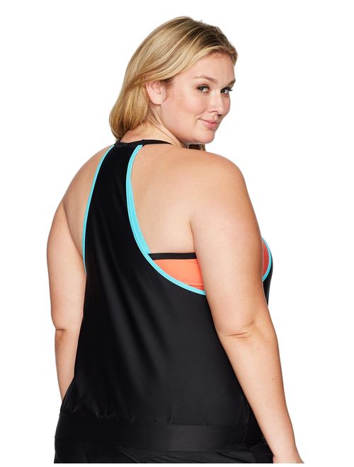 Amazon Brand - Coastal Blue Women's Plus Size Swimwear 2-in-1 Blouson Tankini Top