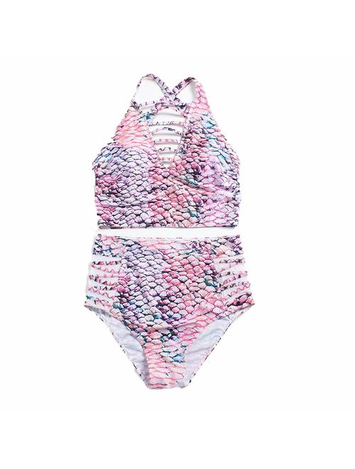 Joku Women's Plus Size Two-Piece Swimsuit, Fish Scale Print Bikini for Women